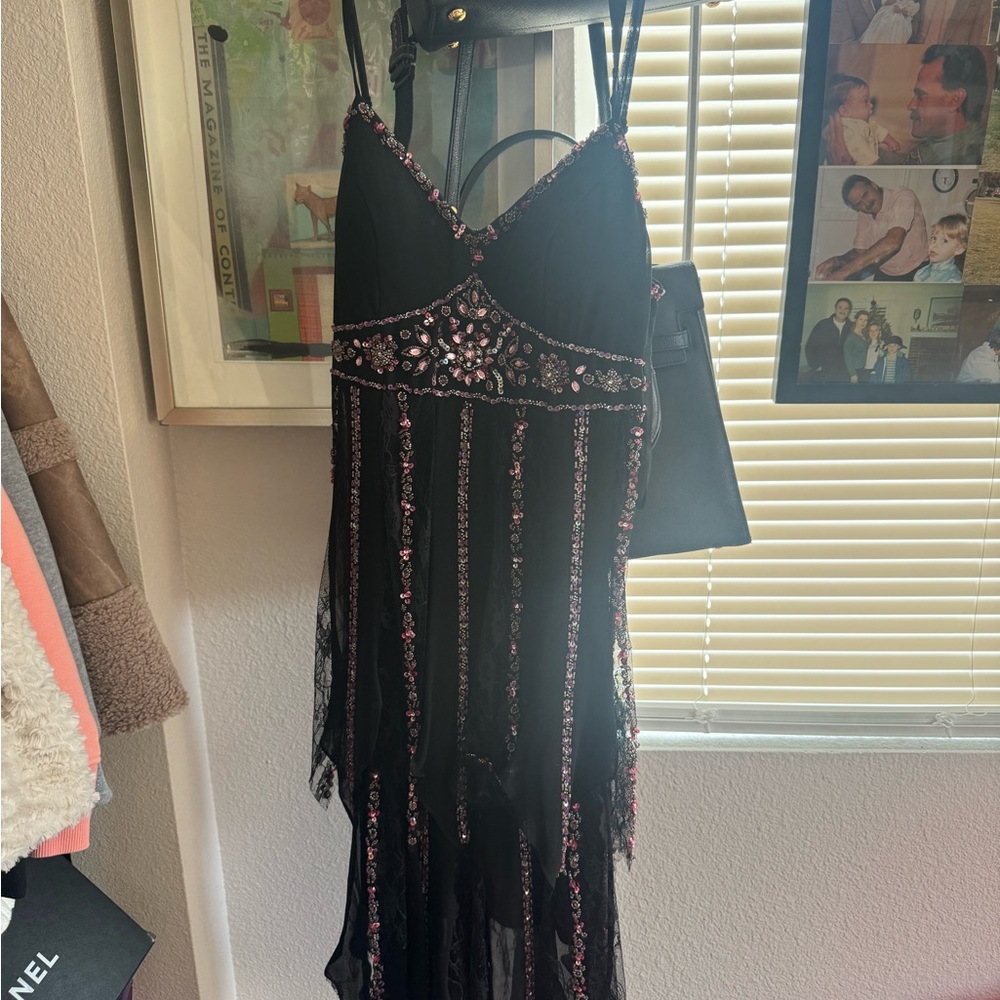 Sue Wong Black Dress with Pink Embellishments